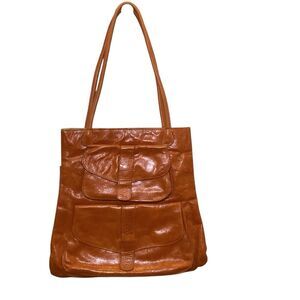 Sabina New York Tote Brown Leather Shoulder Bag Women Preppy Lined Shopper Purse